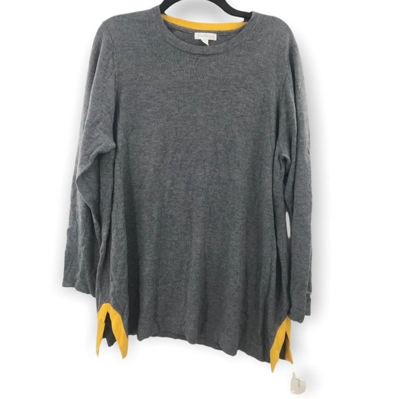 *Charter Club Womens Ladies Plus Size Gray Yellow Colorblocked Detail Sweater 2X - Picture 1 of 5